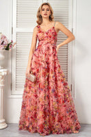 Load image into Gallery viewer, Floral Blush Spaghetti Straps A Line Long Prom Dress with Ruffles