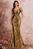 Load image into Gallery viewer, Golden Mermaid Metallic One Shoulder Ruched Long Prom Dress with Slit