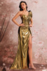 Load image into Gallery viewer, Golden Mermaid Metallic One Shoulder Ruched Long Prom Dress with Slit