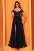 Load image into Gallery viewer, Black Tulle A Line Sweetheart Long Corset Prom Dress with Slit