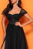 Load image into Gallery viewer, Black Tulle A Line Sweetheart Long Corset Prom Dress with Slit