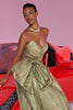 Load image into Gallery viewer, Gold Metallic A Line Sweetheart Long Prom Dress with Bow