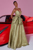 Load image into Gallery viewer, Gold Metallic A Line Sweetheart Long Prom Dress with Bow