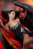 Load image into Gallery viewer, Black Mermaid Strapless Fringed Long Prom Dress with Slit