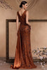 Load image into Gallery viewer, Sparkly Floral Brown Satin Mermaid V-Neck Long Mother of the Bride Dress with Side Cape