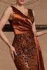 Load image into Gallery viewer, Sparkly Floral Brown Satin Mermaid V-Neck Long Mother of the Bride Dress with Side Cape