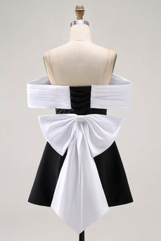 Black A Line Off the Shoulder Short Homecoming Dress with Bow