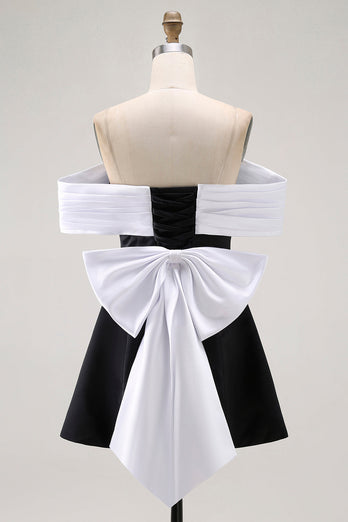 Black A Line Off the Shoulder Short Homecoming Dress with Bow