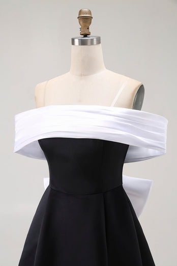 Black A Line Off the Shoulder Short Homecoming Dress with Bow