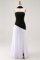 Load image into Gallery viewer, Black and White Sheath Neck Scarf Long Formal Dress with Slit