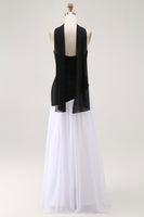 Load image into Gallery viewer, Black and White Sheath Neck Scarf Long Formal Dress with Slit