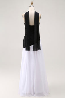 Black and White Sheath Neck Scarf Long Formal Dress with Slit