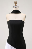 Load image into Gallery viewer, Black and White Sheath Neck Scarf Long Formal Dress with Slit