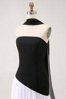 Load image into Gallery viewer, Black and White Sheath Neck Scarf Long Formal Dress with Slit