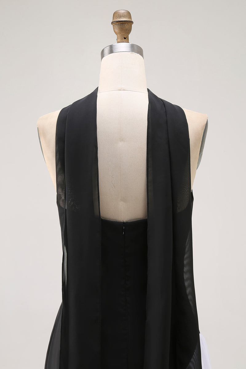 Load image into Gallery viewer, Black and White Sheath Neck Scarf Long Formal Dress with Slit