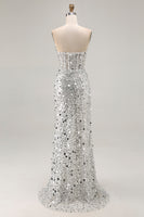 Load image into Gallery viewer, Sparkly Sequin Mermaid Strapless Long Corset Prom Dress with Slit