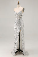 Load image into Gallery viewer, Sparkly Sequin Mermaid Strapless Long Corset Prom Dress with Slit
