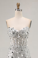 Load image into Gallery viewer, Sparkly Sequin Mermaid Strapless Long Corset Prom Dress with Slit