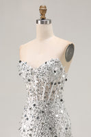 Load image into Gallery viewer, Sparkly Sequin Mermaid Strapless Long Corset Prom Dress with Slit