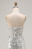 Load image into Gallery viewer, Sparkly Sequin Mermaid Strapless Long Corset Prom Dress with Slit