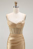 Load image into Gallery viewer, Sparkly Navy Mermaid Satin Long Corset Prom Dress with Beading