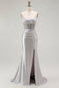 Load image into Gallery viewer, Sparkly Navy Mermaid Satin Long Corset Prom Dress with Beading