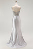Load image into Gallery viewer, Sparkly Grey Satin Spaghetti Straps Long Corset Prom Dress with Slit