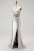Load image into Gallery viewer, Sparkly Navy Mermaid Satin Long Corset Prom Dress with Beading