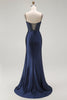 Load image into Gallery viewer, Sparkly Grey Satin Spaghetti Straps Long Corset Prom Dress with Slit