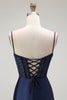Load image into Gallery viewer, Sparkly Gold Mermaid Satin Long Corset Prom Dress with Slit
