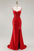Load image into Gallery viewer, Sparkly Grey Satin Spaghetti Straps Long Corset Prom Dress with Slit