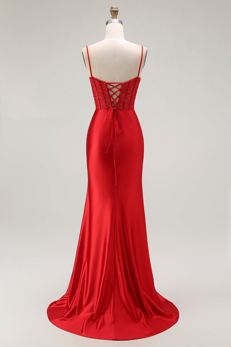 Load image into Gallery viewer, Sparkly Navy Mermaid Satin Long Corset Prom Dress with Beading