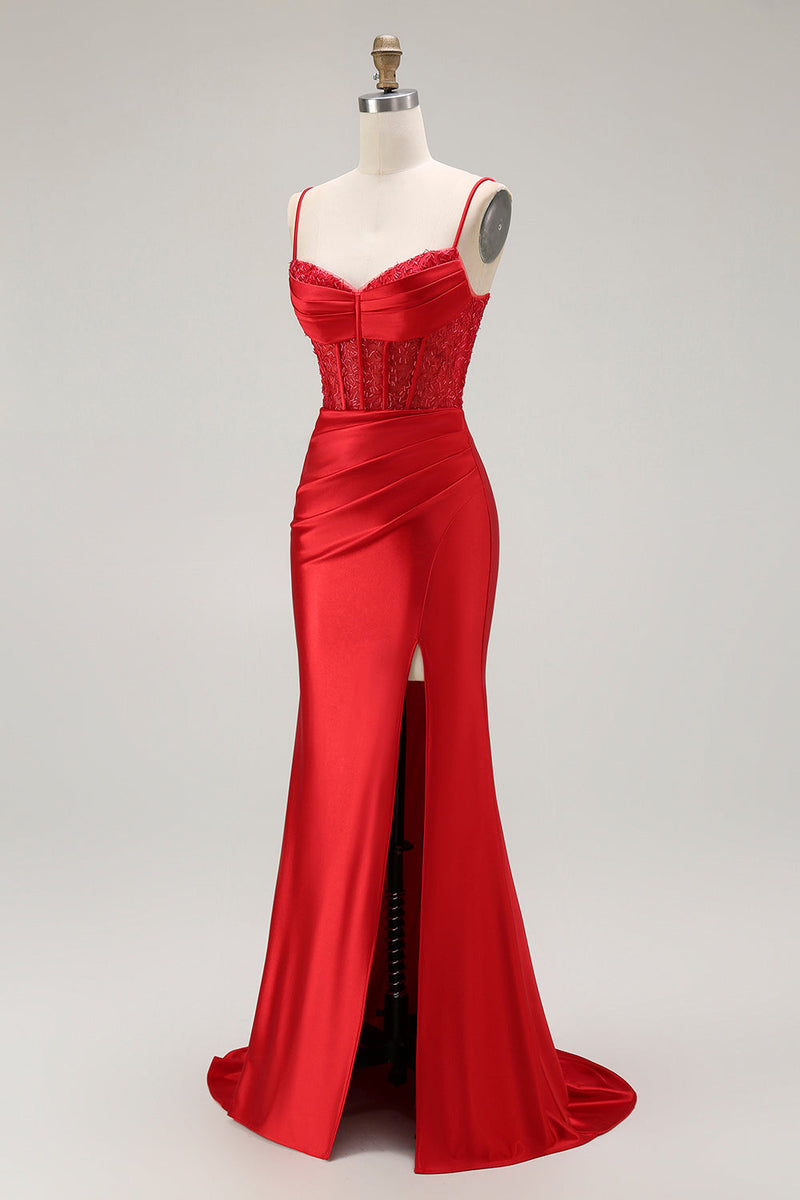 Load image into Gallery viewer, Sparkly Navy Mermaid Satin Long Corset Prom Dress with Beading