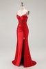 Load image into Gallery viewer, Sparkly Red Ruched Satin Long Corset Prom Dress with Slit