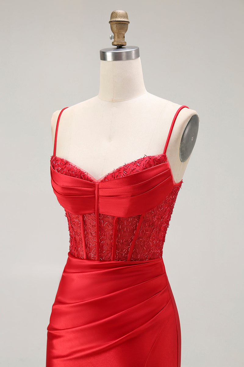 Load image into Gallery viewer, Sparkly Navy Mermaid Satin Long Corset Prom Dress with Beading
