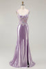 Load image into Gallery viewer, Sparkly Floral Lilac Mermaid Long Prom Dress with Slit