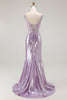 Load image into Gallery viewer, Sparkly Floral Lilac Mermaid Long Prom Dress with Slit
