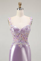 Load image into Gallery viewer, Sparkly Floral Lilac Mermaid Long Prom Dress with Slit