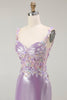Load image into Gallery viewer, Sparkly Floral Lilac Mermaid Long Prom Dress with Slit