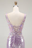 Load image into Gallery viewer, Sparkly Floral Lilac Mermaid Long Prom Dress with Slit