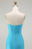 Load image into Gallery viewer, Sparkly Blue Mermaid Satin Strapless Long Prom Dress with Slit