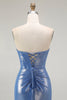 Load image into Gallery viewer, Sparkly Floral Blue Sweetheart Beaded Long Corset Prom Dress with Slit