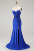 Load image into Gallery viewer, Sparkly Floral Royal Blue Mermaid Long Corset Prom Dress with Beading
