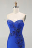 Load image into Gallery viewer, Sparkly Floral Royal Blue Mermaid Long Corset Prom Dress with Beading