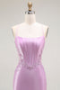 Load image into Gallery viewer, Purple Mermaid Satin Appliqued Long Corset Prom Dress with Slit