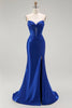 Load image into Gallery viewer, Sparkly Royal Blue Mermaid Long Corset Prom Dress with Beading