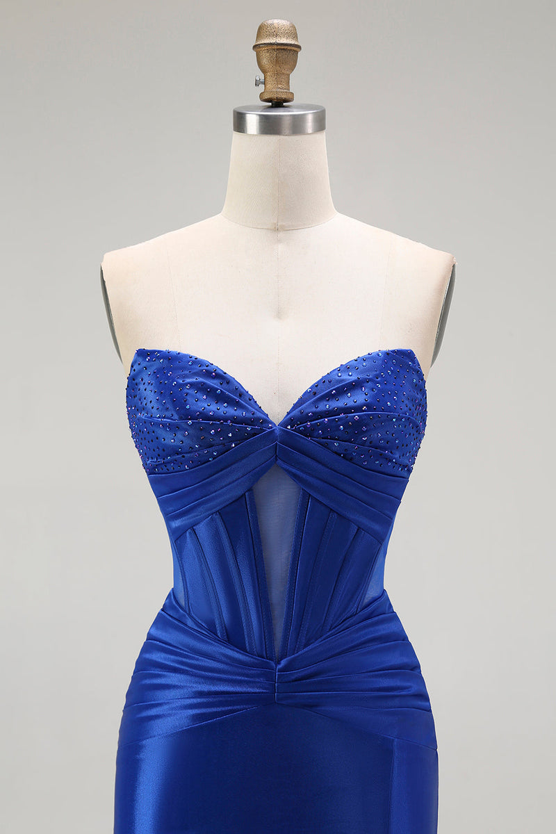 Load image into Gallery viewer, Sparkly Royal Blue Mermaid Long Corset Prom Dress with Beading