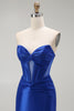 Load image into Gallery viewer, Sparkly Royal Blue Mermaid Long Corset Prom Dress with Beading