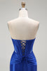 Load image into Gallery viewer, Sparkly Royal Blue Mermaid Long Corset Prom Dress with Beading