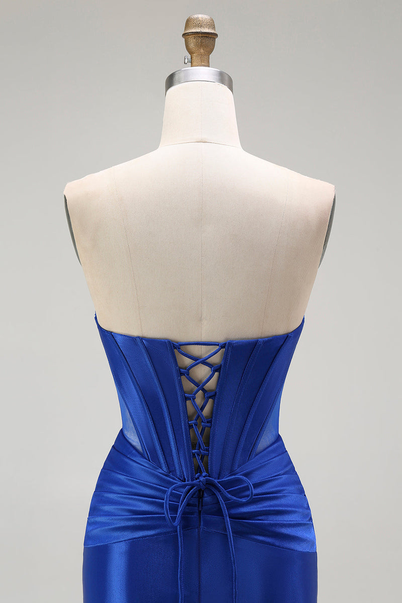 Load image into Gallery viewer, Sparkly Royal Blue Mermaid Long Corset Prom Dress with Beading